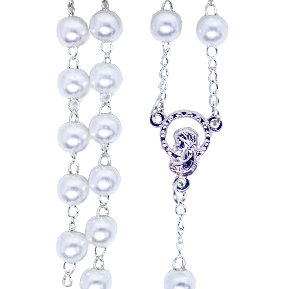 Terço Pérola 6mm na Caixinha de Acrílico - Creme