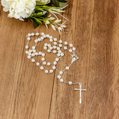 Terço Pérola 6mm na Caixinha de Acrílico - Branco