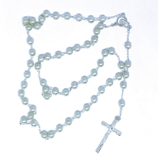 Terço Pérola 6mm na Caixinha de Acrílico - Branco