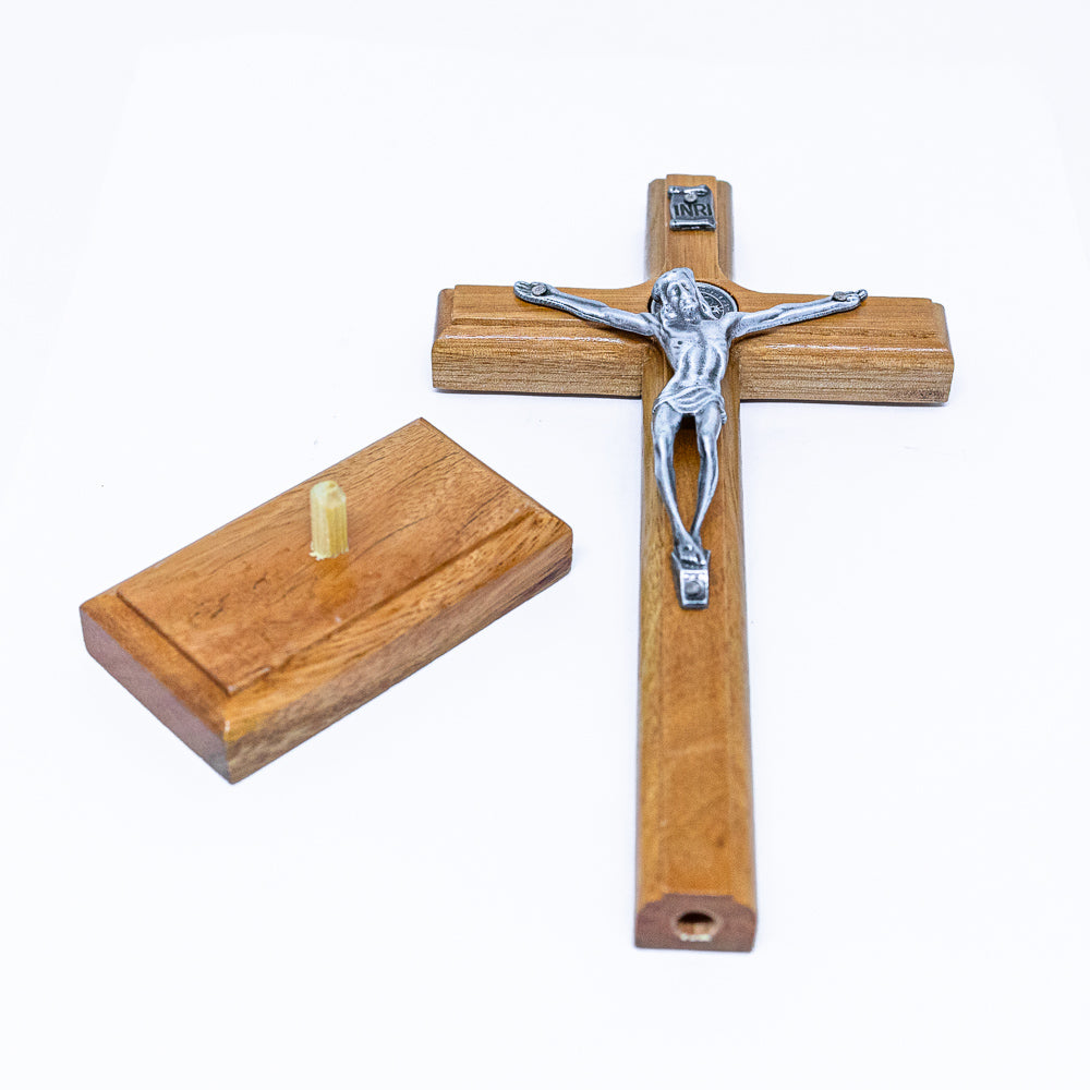 Cruz madeira 19cm mesa - Prata Velha