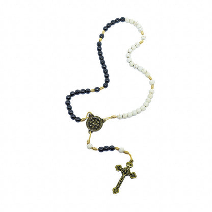 Terço São Bento Cerâmica Com Hematita Ouro Velho