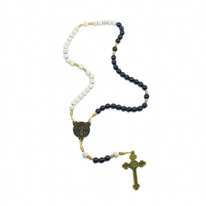 Terço São Bento Cerâmica Com Hematita Ouro Velho