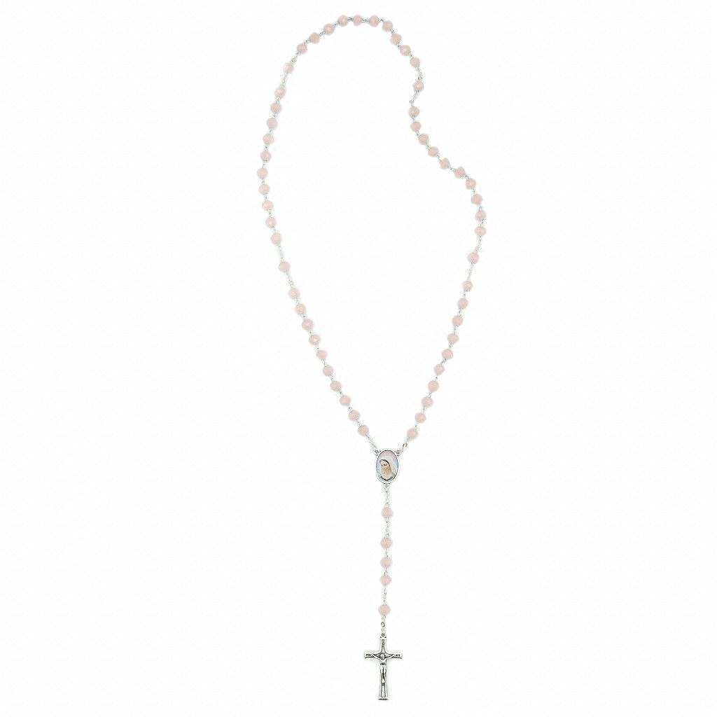 Terço Cristal Rosa Leitoso - Medjugorje