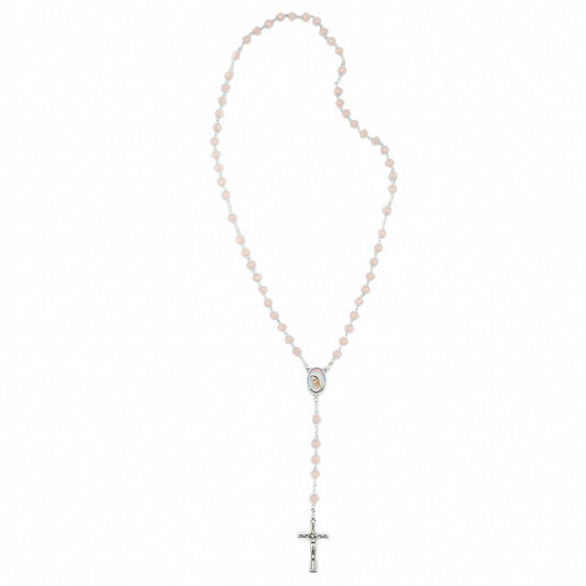 Terço Cristal Rosa Leitoso - Medjugorje