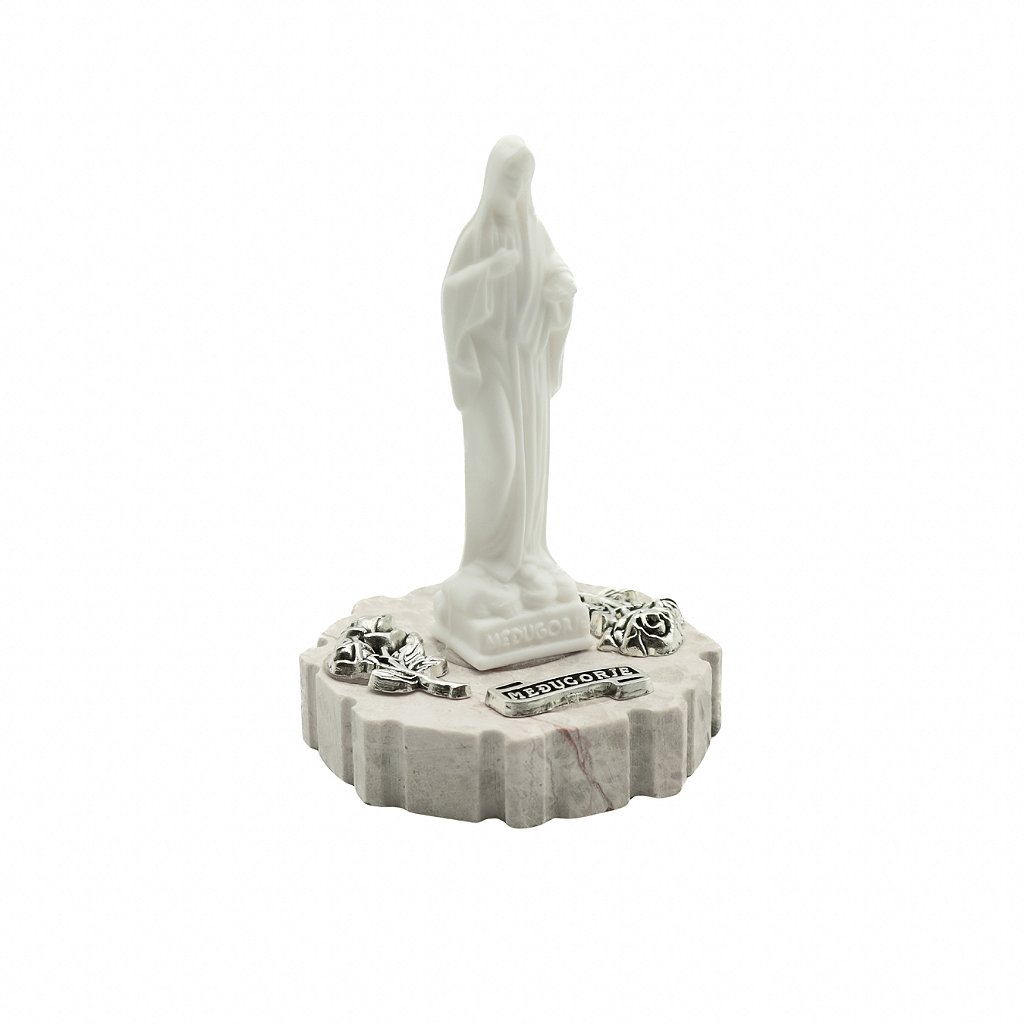 Imagem Rainha da Paz com base em pedra 8cm rosas prateadas