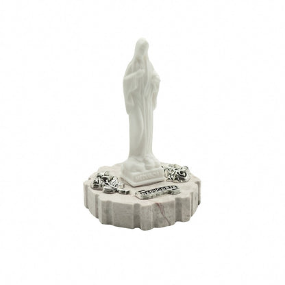 Imagem Rainha da Paz com base em pedra 8cm rosas prateadas