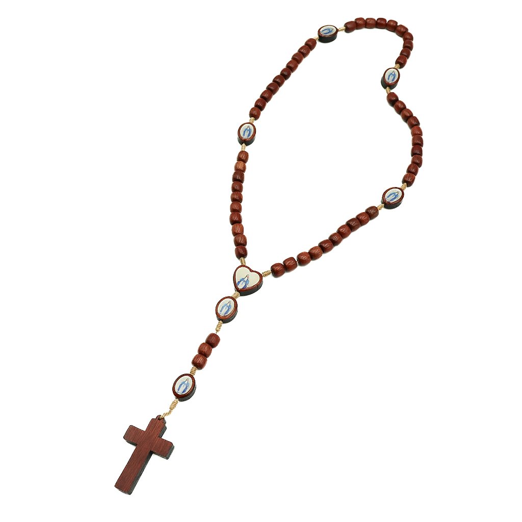 Terço Pai Nosso Oval Resinado Entre Meio Coração - Nossa Senhora. das Graças