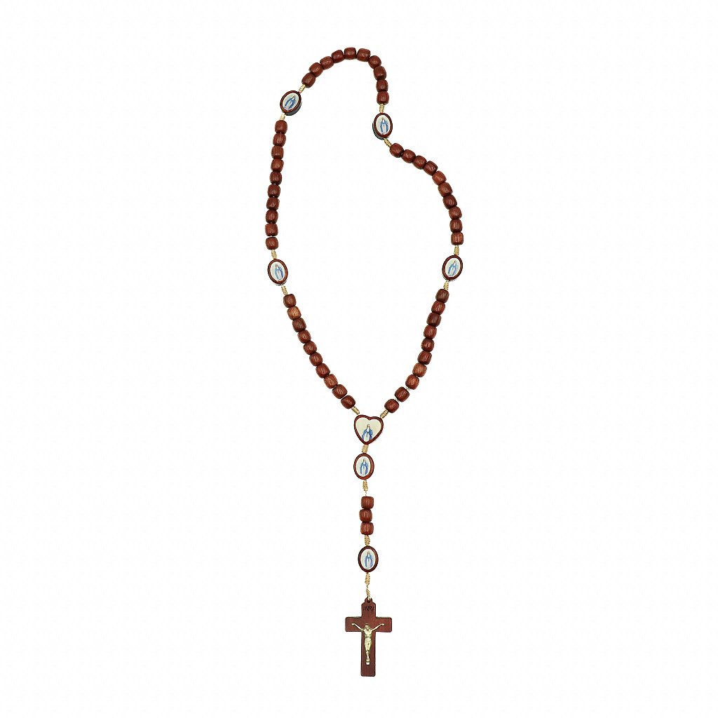 Terço Pai Nosso Oval Resinado Entre Meio Coração - Nossa Senhora. das Graças