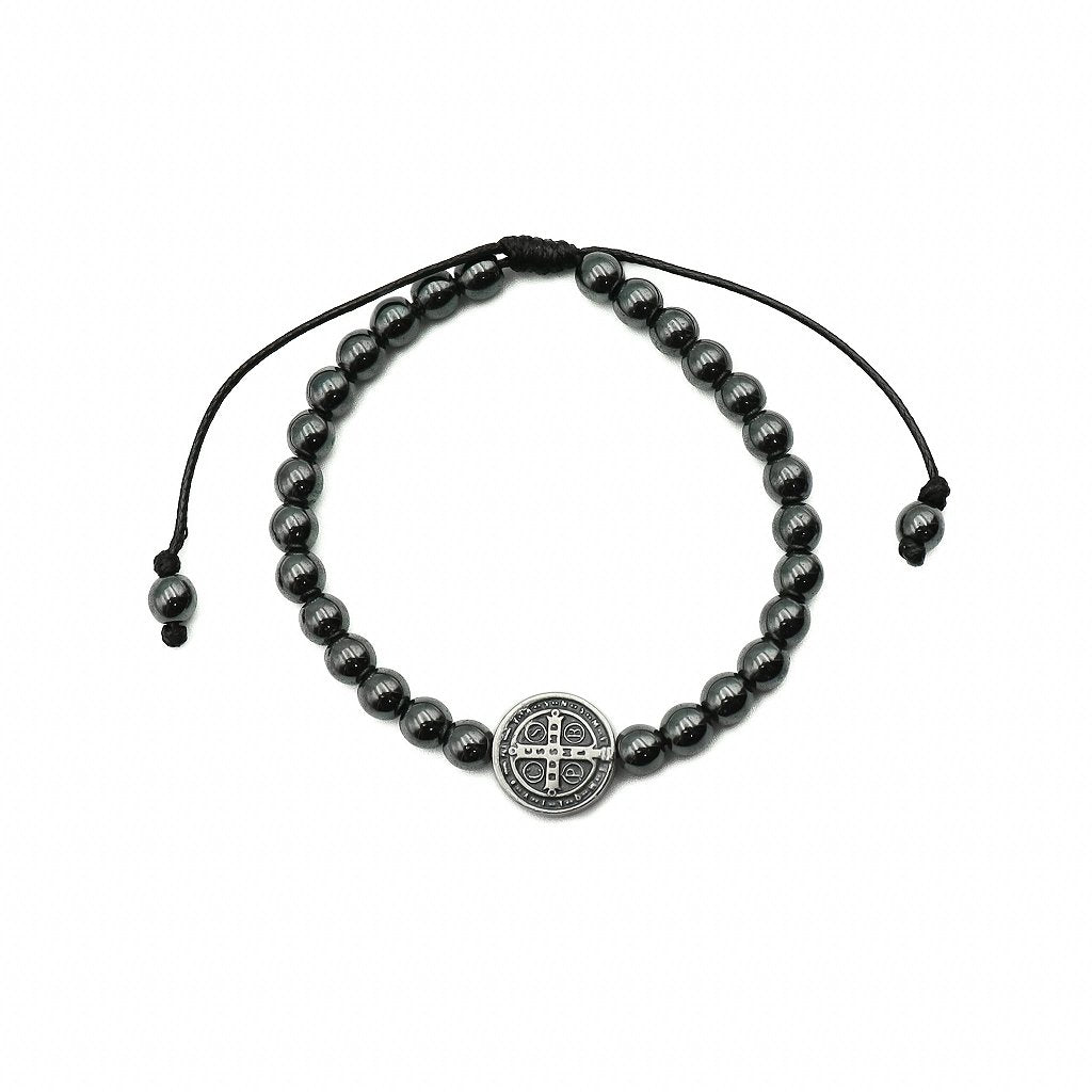 Pulseira Hematita Com Pai nosso Resinado - São Bento