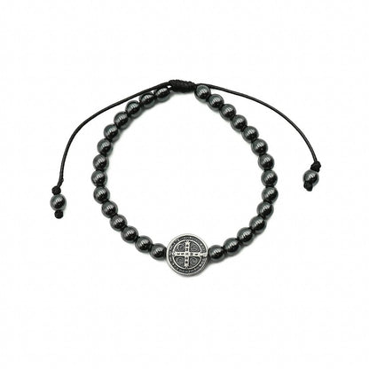 Pulseira Hematita Com Pai nosso Resinado - São Bento