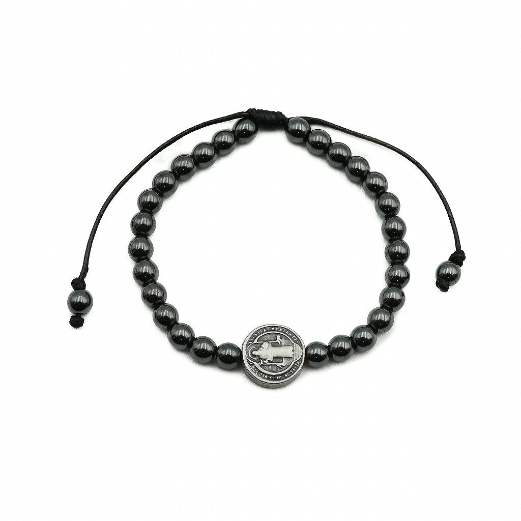 Pulseira Hematita Com Pai nosso Resinado - São Bento