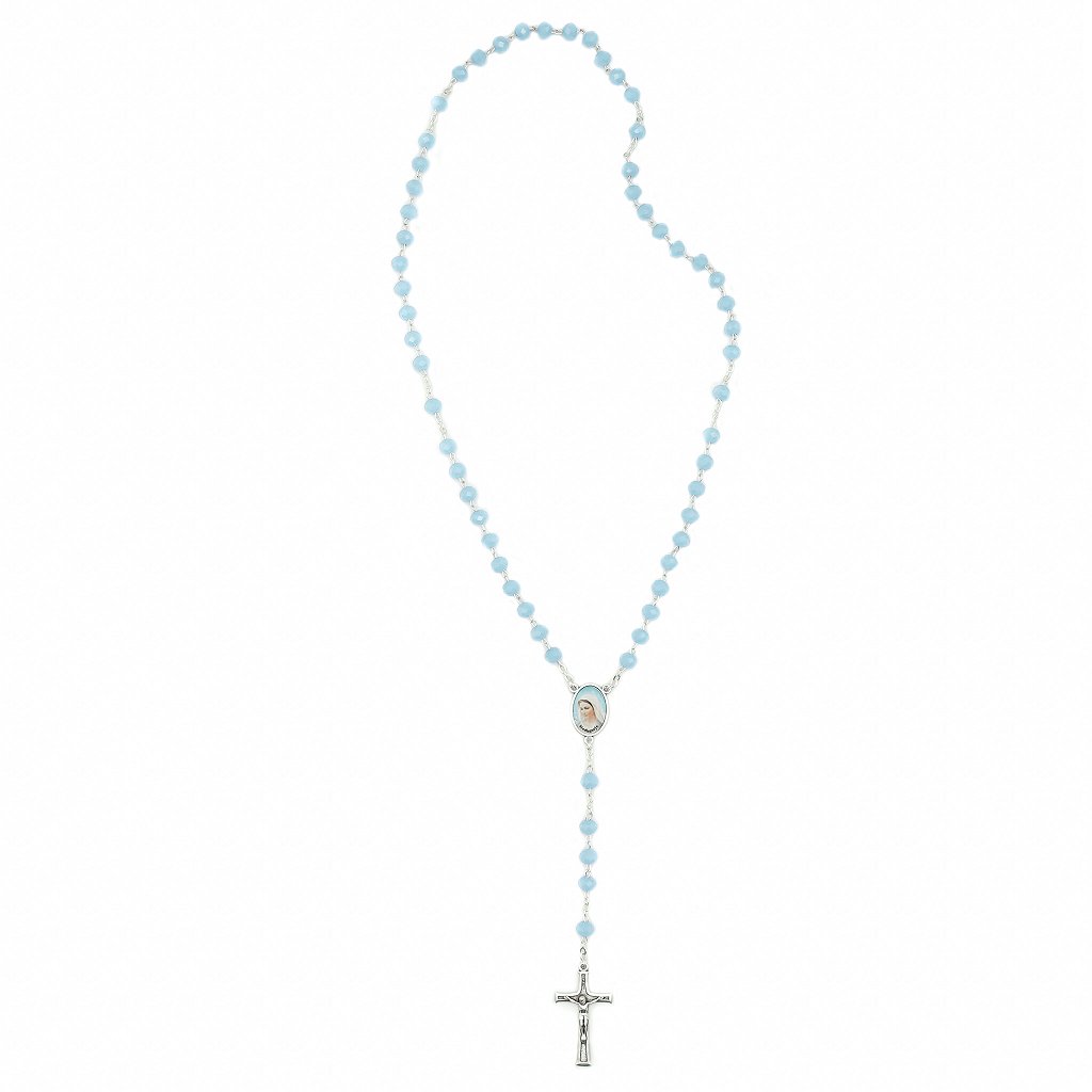 Terço Cristal Azul com Crucifixo de São Bento - Medjugorje