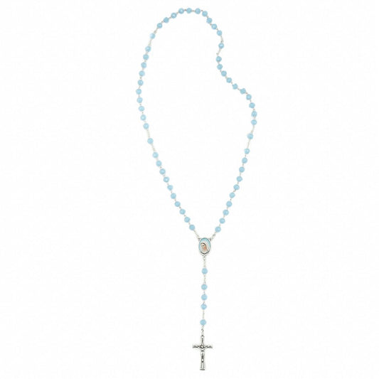 Terço Cristal Azul com Crucifixo de São Bento - Medjugorje