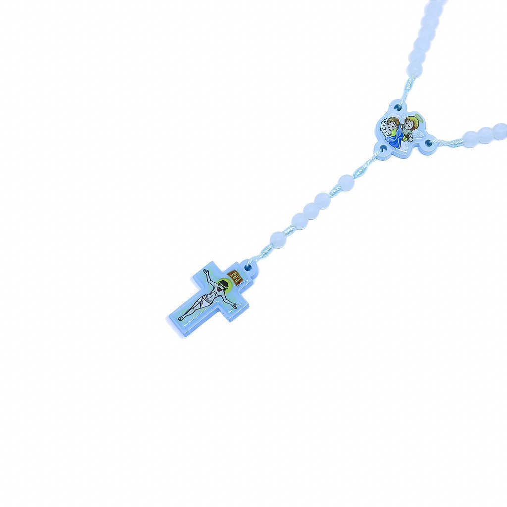 Terço Infantil Anjo da Guarda Bola Translucida - Azul