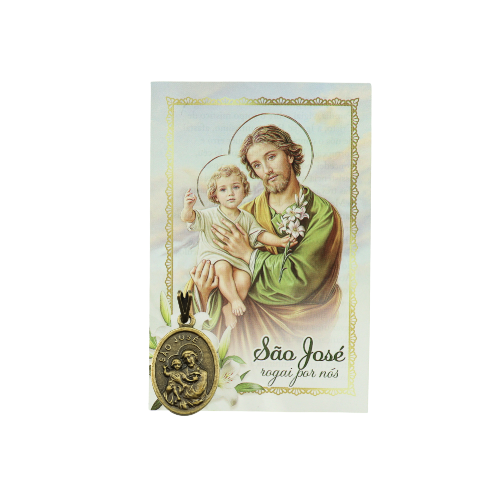 Medalha São José com Folheto - Ouro Velho