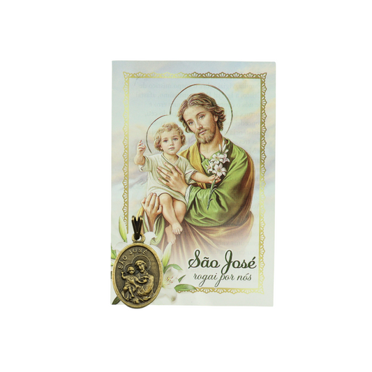 Medalha São José com Folheto - Ouro Velho