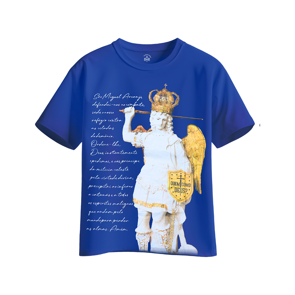 Camiseta de São Miguel Arcanjo Azul com oração - Adulto