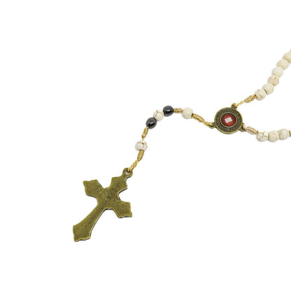 Terço Pe. Pio Cerâmica Com Hematita Ouro Velho