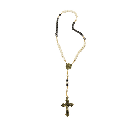 Terço Pe. Pio Cerâmica Com Hematita Ouro Velho