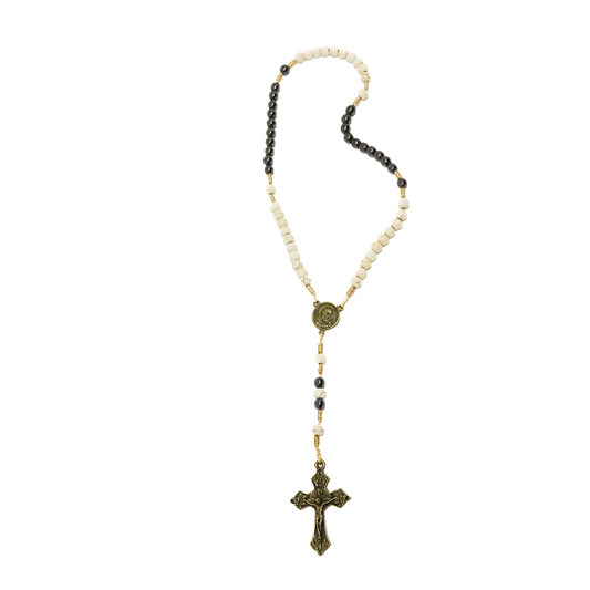 Terço Pe. Pio Cerâmica Com Hematita Ouro Velho