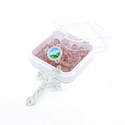 Terço Cristal 6mm Rosa - Nossa Senhora de Fátima