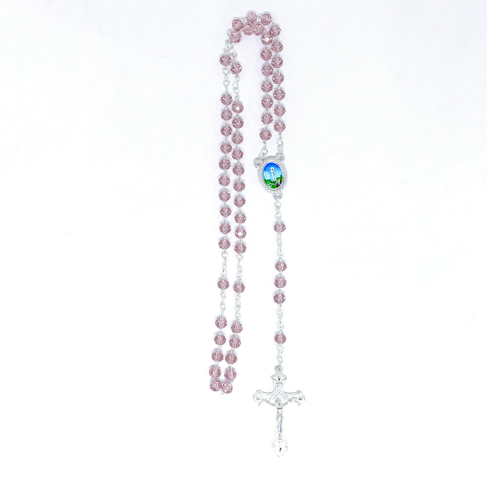 Terço Cristal 6mm Rosa - Nossa Senhora de Fátima