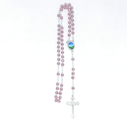 Terço Cristal 6mm Rosa - Nossa Senhora de Fátima