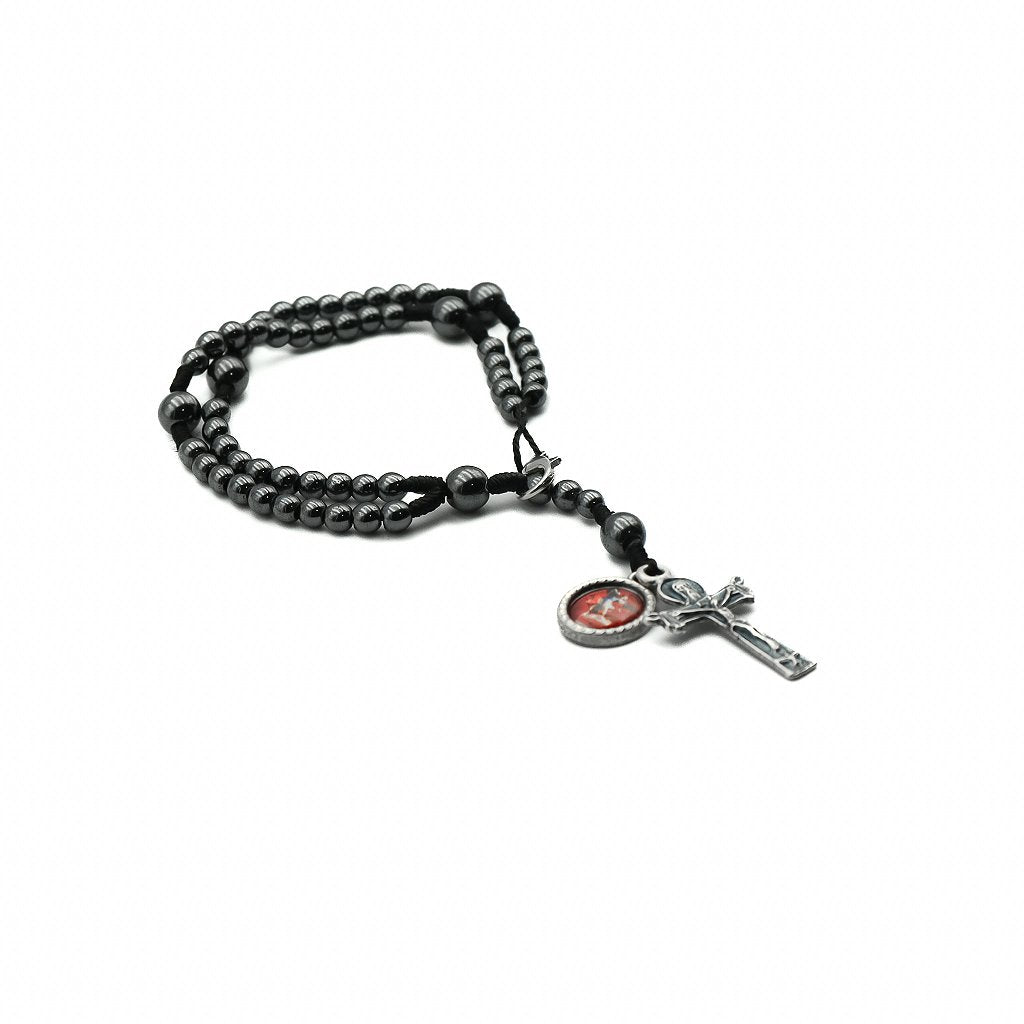 Terço de pulso 4mm Cruz e Pingente resinado São Miguel