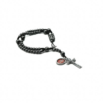 Terço de pulso 4mm Cruz e Pingente resinado São Miguel
