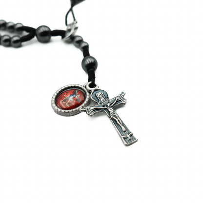 Terço de pulso 4mm Cruz e Pingente resinado São Miguel