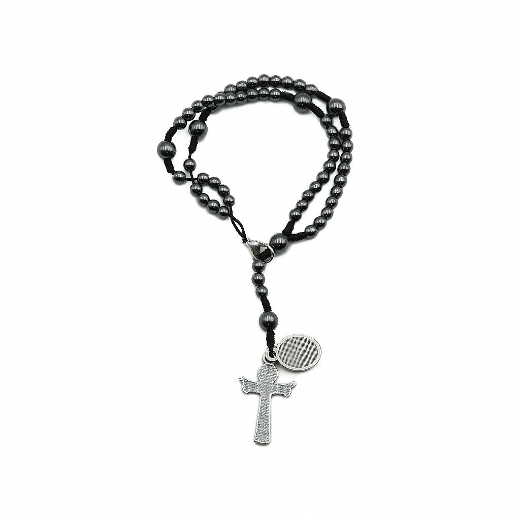 Terço de pulso 4mm Cruz e Pingente resinado São Miguel