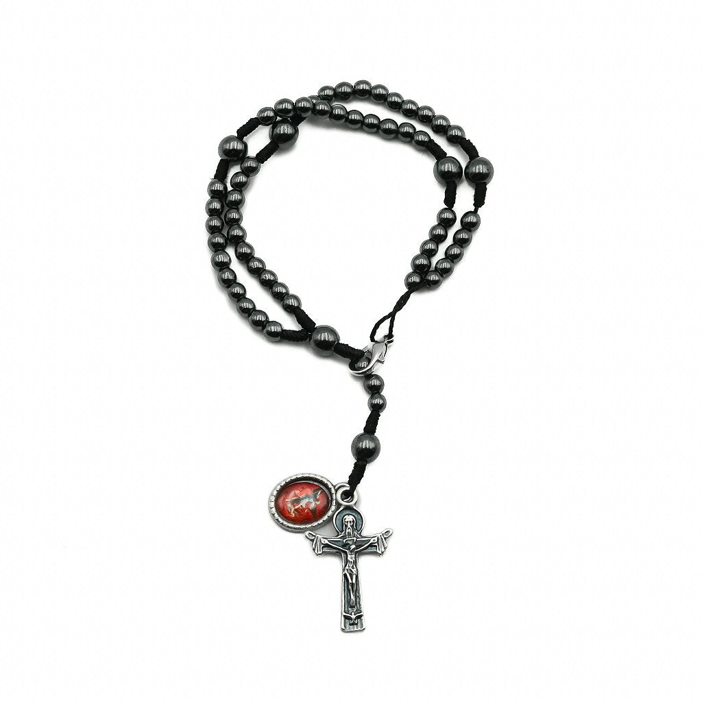 Terço de pulso 4mm Cruz e Pingente resinado São Miguel