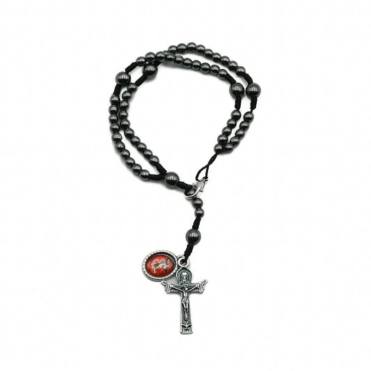 Terço de pulso 4mm Cruz e Pingente resinado São Miguel