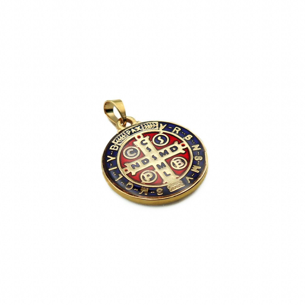 Medalha São Bento 20 mm Dourada Resinada com Folheto