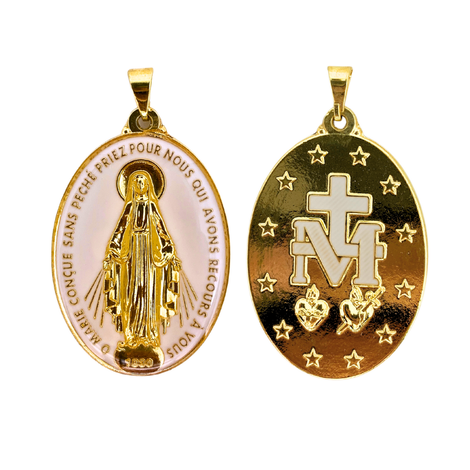 Medalha Milagrosa 39 mm Branca Dourada