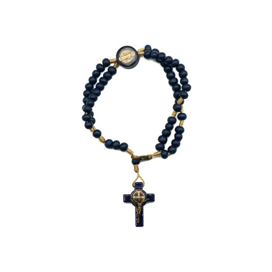 Terço Pulso Madeira Azul - São Bento