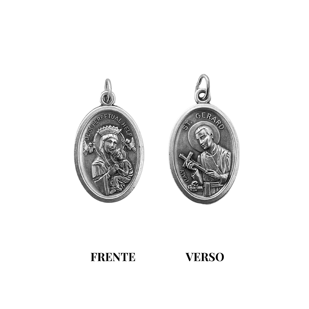 Medalha Perpetuo Socorro e São Geraldo 2mm - Italiana