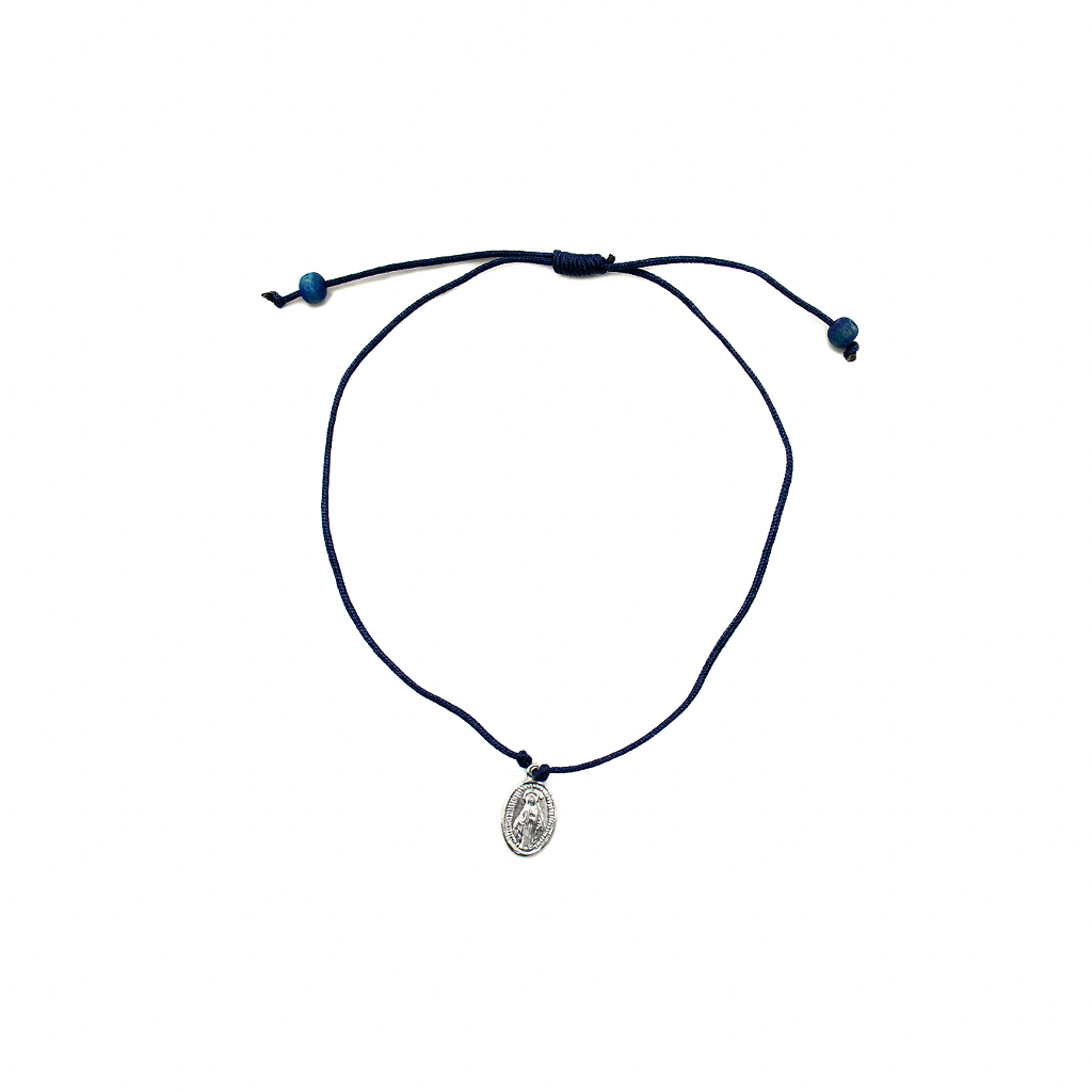 Pulseira regulável fio fino azul marinho Nossa Senhora das Graças