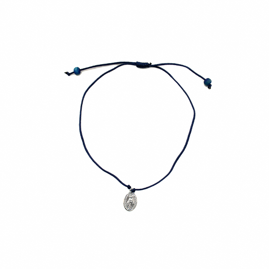 Pulseira regulável fio fino azul marinho Nossa Senhora das Graças