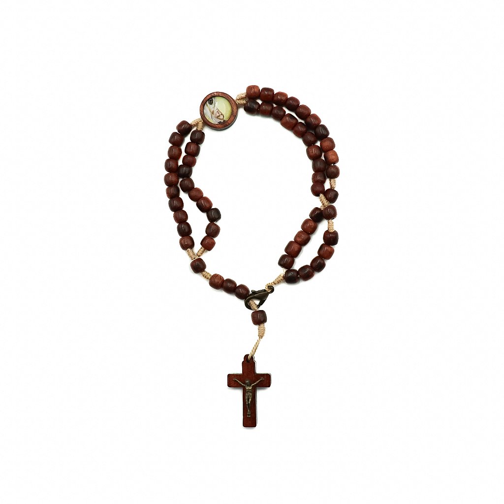 Pulseira Terço com Crucifixo e entre meio Nossa Senhora de Fátima