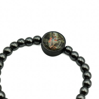 Pulseira Hematita Com Pai Nosso Resinado - São Miguel Arcanjo