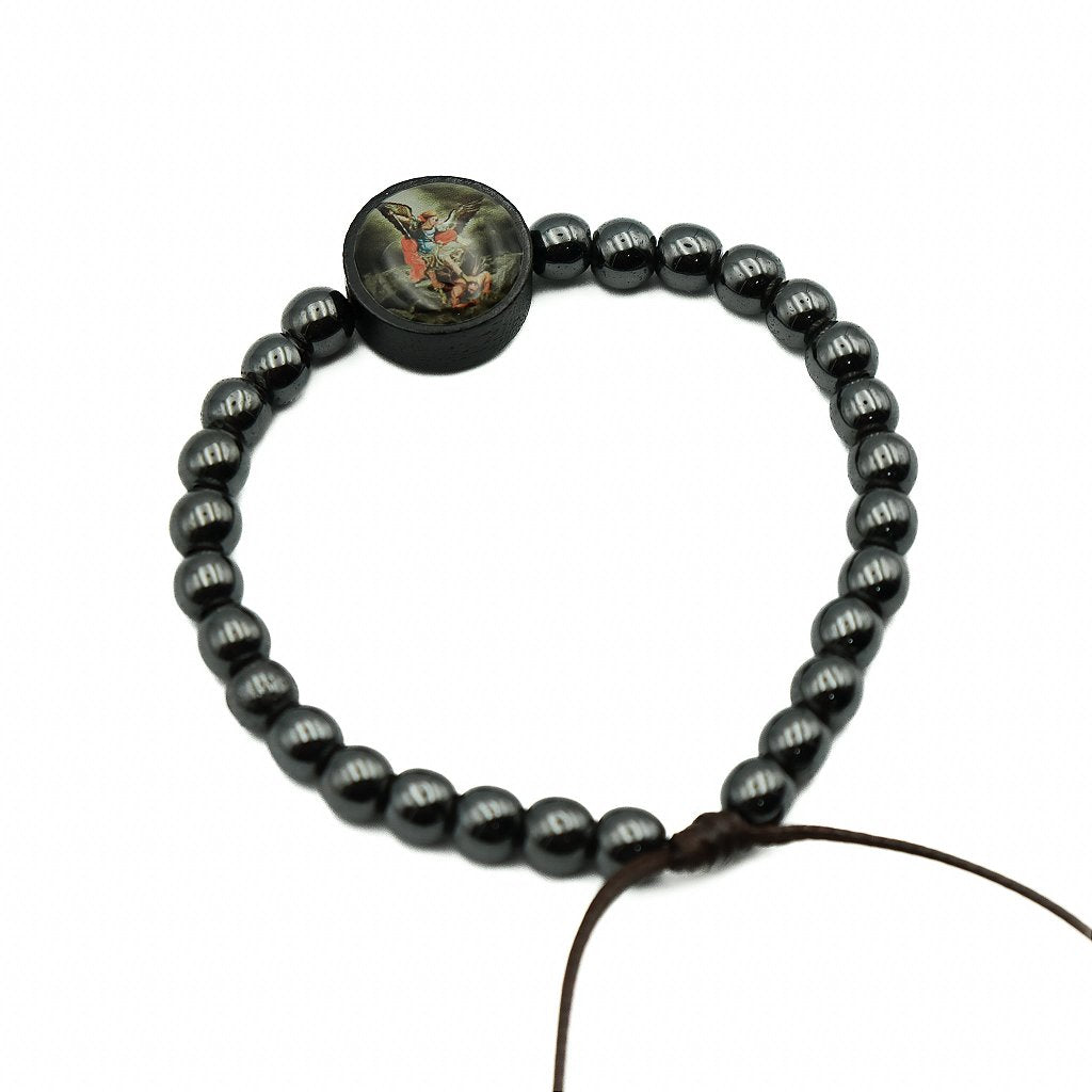 Pulseira Hematita Com Pai Nosso Resinado - São Miguel Arcanjo