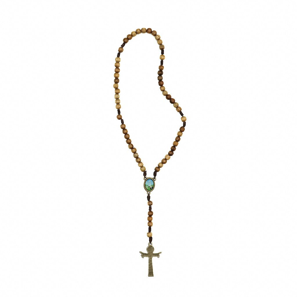 Terço 6mm Madeira Triangulo Nossa Senhora Fátima