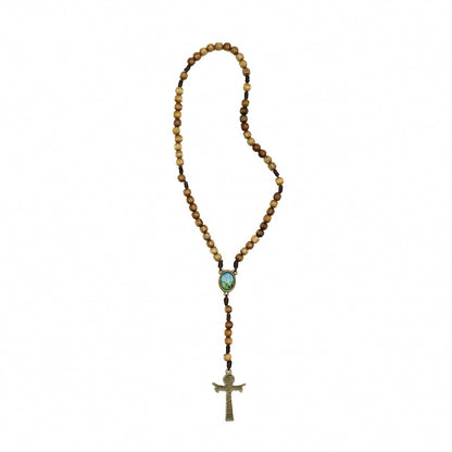 Terço 6mm Madeira Triangulo Nossa Senhora Fátima