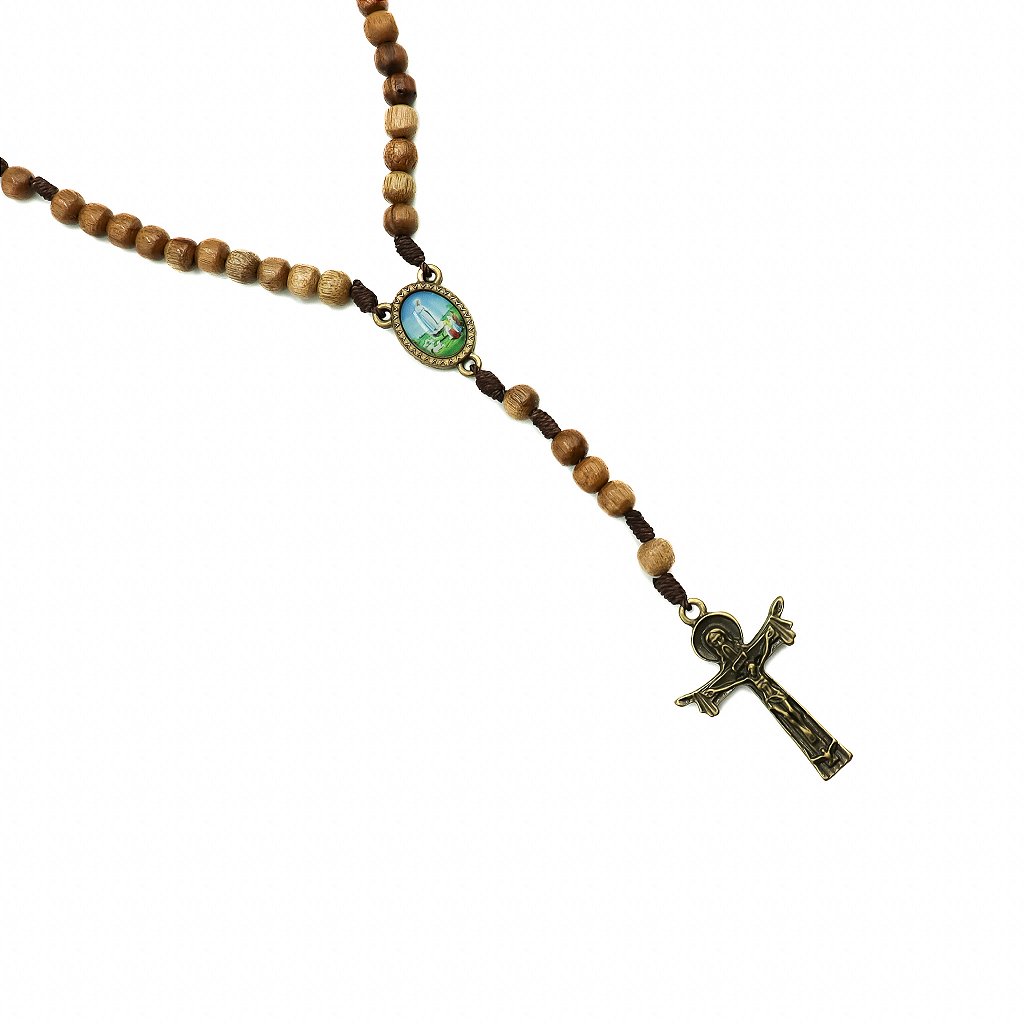 Terço 6mm Madeira Triangulo Nossa Senhora Fátima