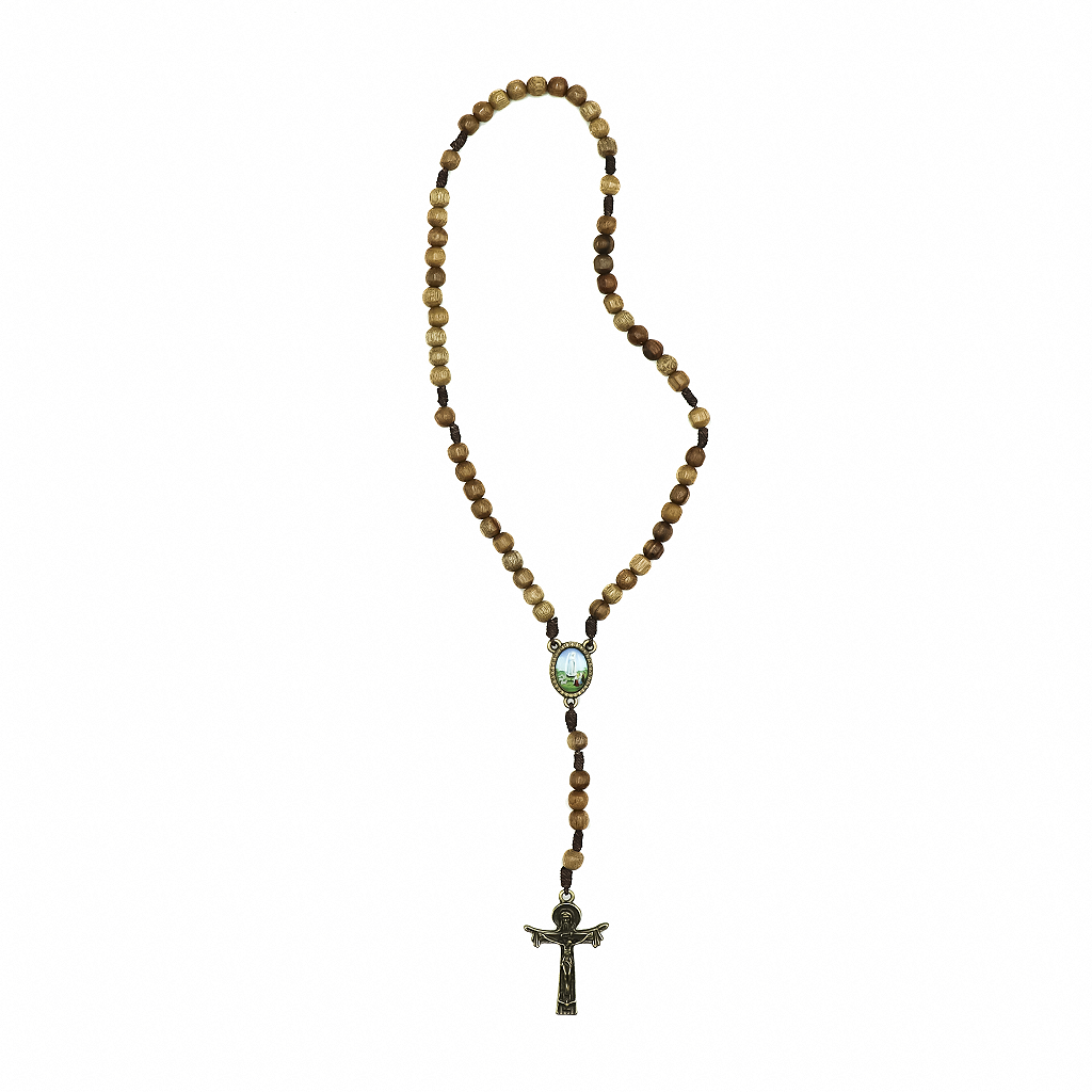 Terço 6mm Madeira Triangulo Nossa Senhora Fátima