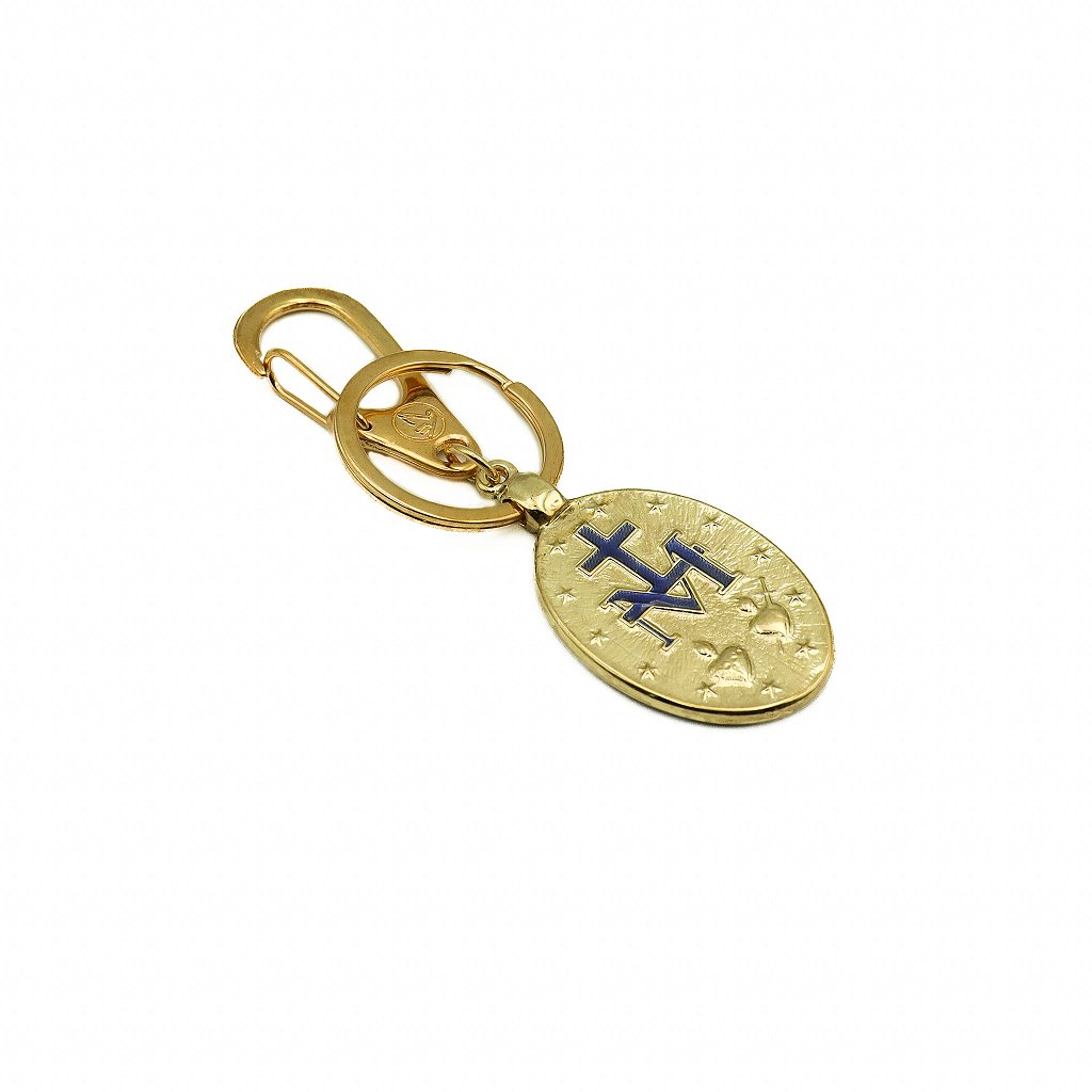 Chaveiro Medalha Milagrosa - Dourada Resinada Azul