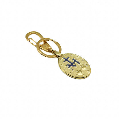 Chaveiro Medalha Milagrosa - Dourada Resinada Azul