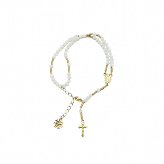 Pulseira Terço Cristal Vidro 4mm redondo Branco