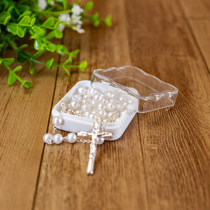 Terço Pérola 6mm na Caixinha de Acrílico - Creme